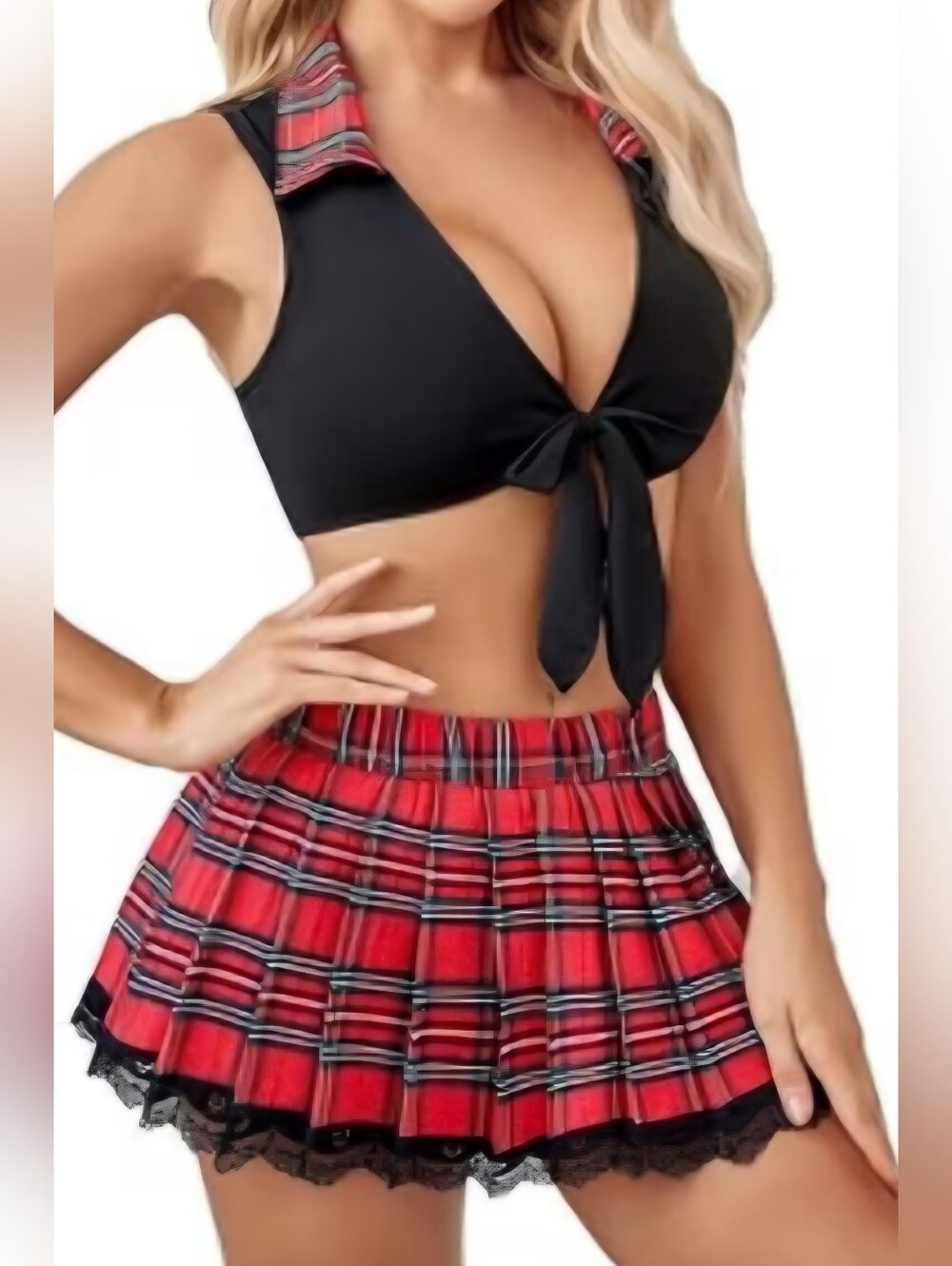 Avidlove Plaid Skirt School Girl Sexy Lingerie Set Costume Size XL NWT
